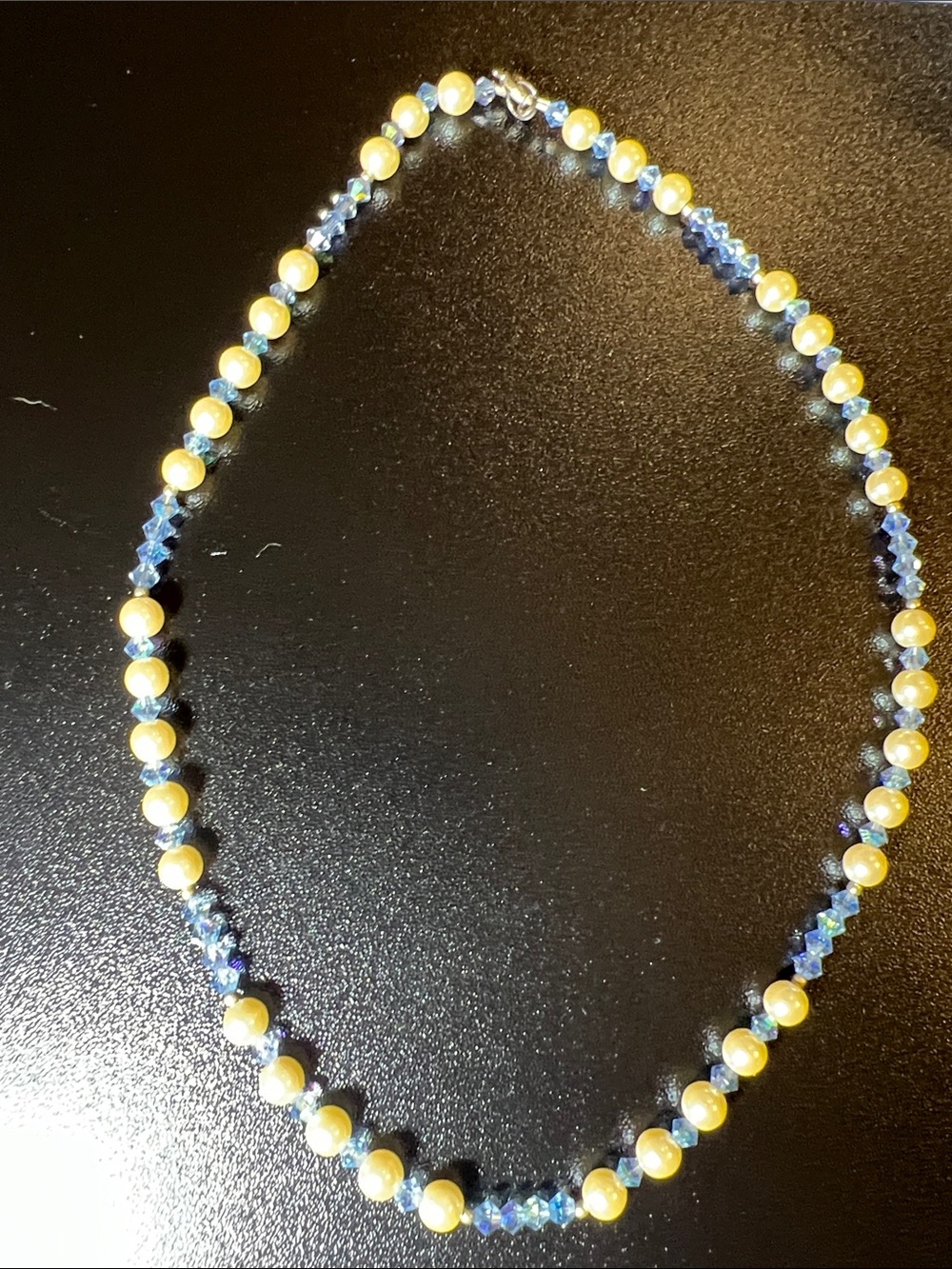 Blue and Cream Beaded Necklace for Women - Elegant Everyday Style